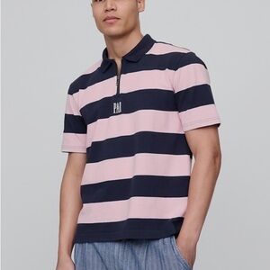 GAP x Malbon Collab Pink and Black Striped Polo Shirt
